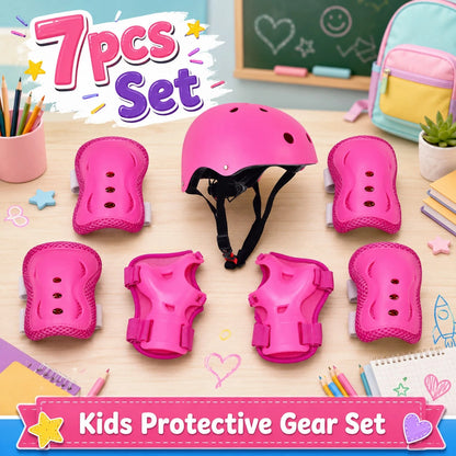 BAT DEICIDE 7PCS Kids Bike Helmet And Protective Pads Set, Adjustable Helmet With Knee Elbow Pads And Wrist Guards For Skating, Scooter, Cycling, Ages 3-10