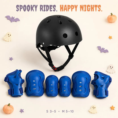 BAT DEICIDE 7PCS Kids Bike Helmet And Protective Pads Set, Adjustable Helmet With Knee Elbow Pads And Wrist Guards For Skating, Scooter, Cycling, Ages 3-10