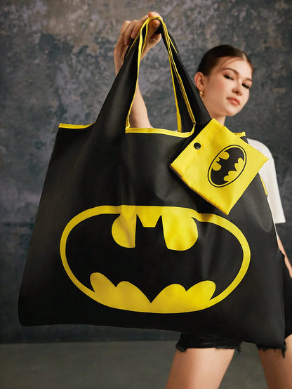 BATMAN X 1pc Fashionable Bat Print Foldable Portable Shopping Tote Bag