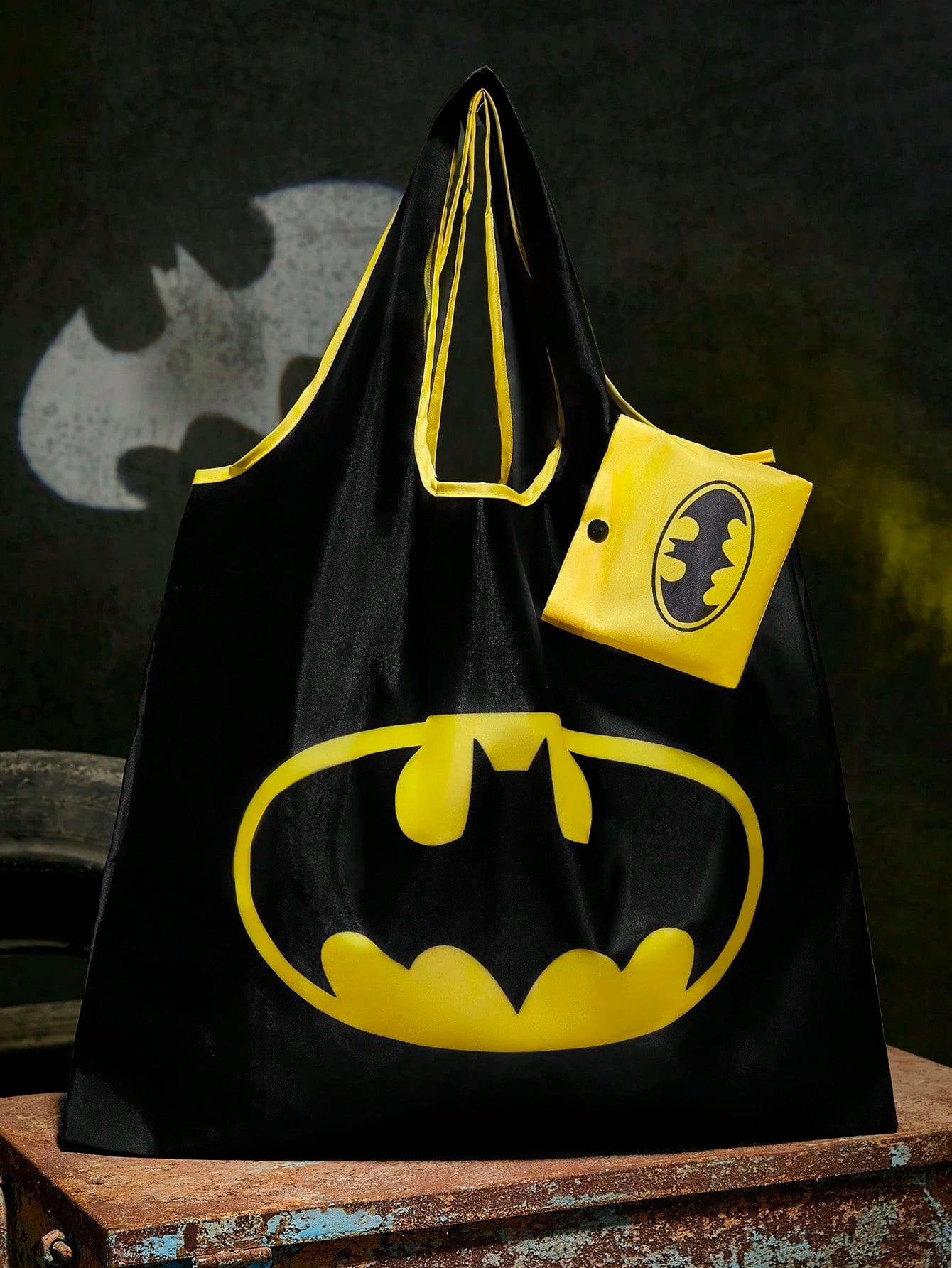 BATMAN X 1pc Fashionable Bat Print Foldable Portable Shopping Tote Bag