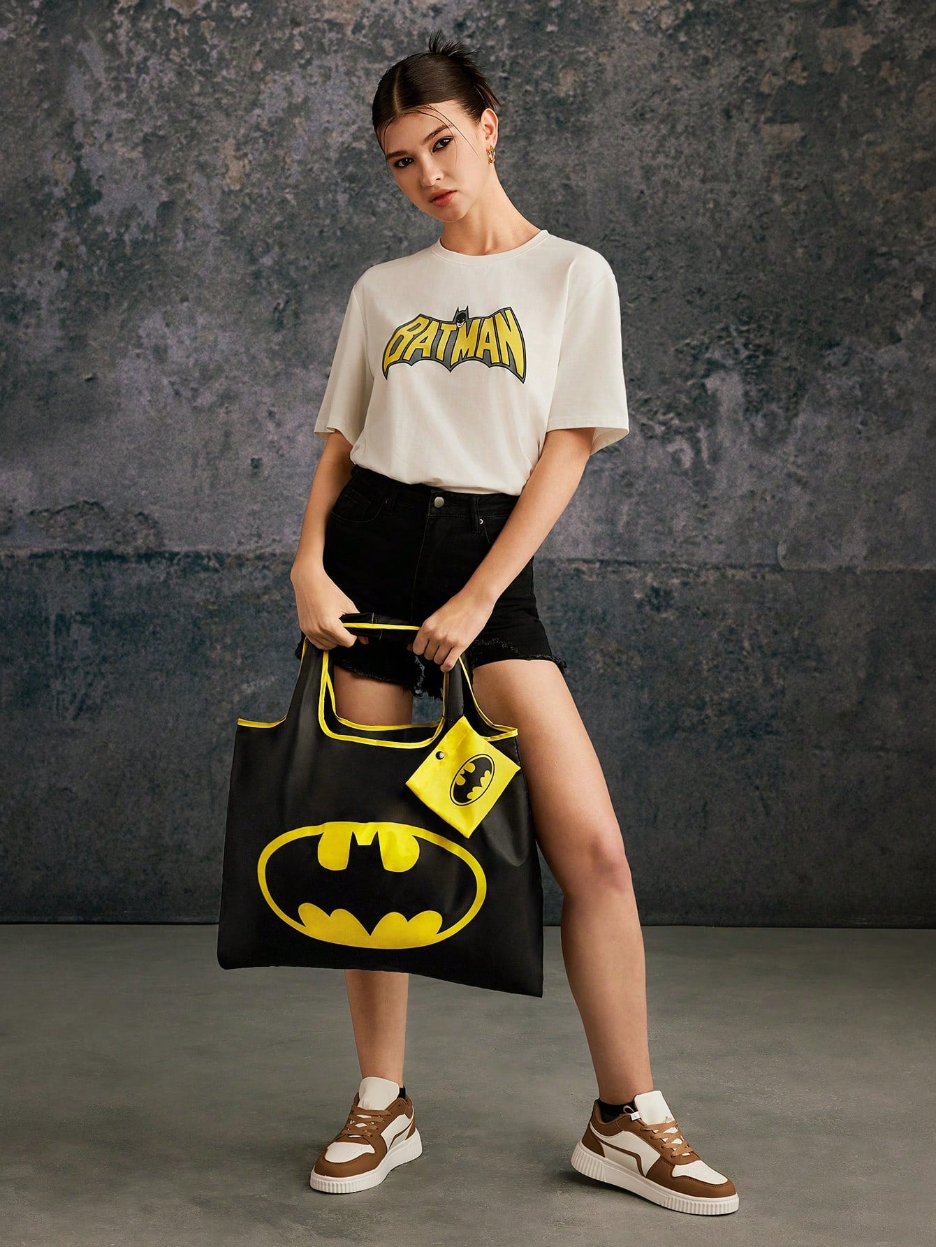 BATMAN X 1pc Fashionable Bat Print Foldable Portable Shopping Tote Bag