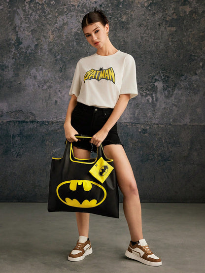 BATMAN X 1pc Fashionable Bat Print Foldable Portable Shopping Tote Bag