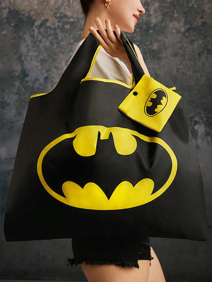 BATMAN X 1pc Fashionable Bat Print Foldable Portable Shopping Tote Bag