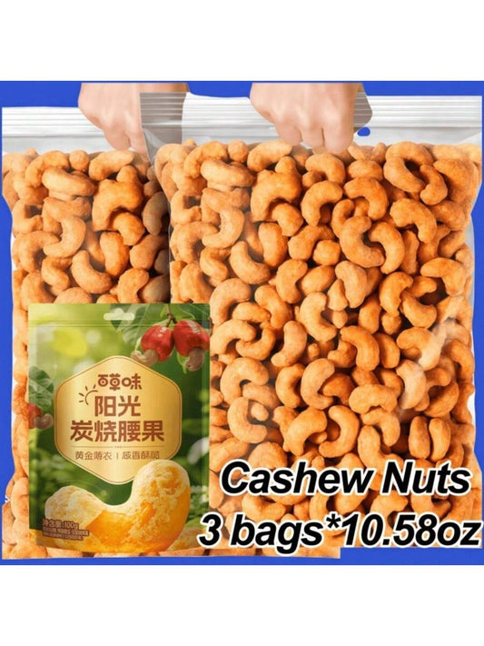 BE&CHEERY 3 Bags Of Cashews/10.58 Ounces, Ready To Eat Nuts, Shellless Pure Nuts, Salty And Crisp, High Plant Protein Content, Delicious Nut Snacks, Suitable For Valentine's Day Gifts, Drama Snacks, A