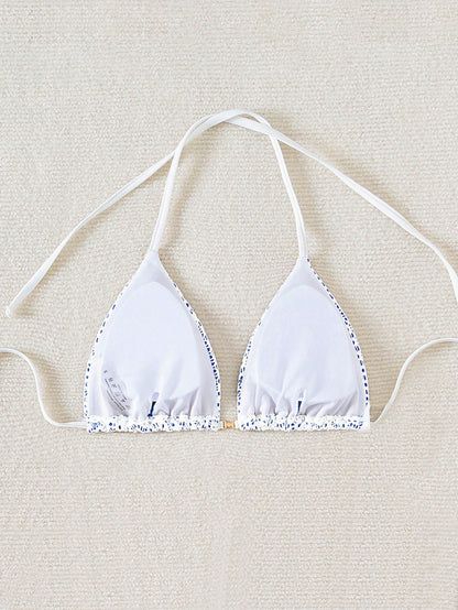 Beach For Woman- Swim Mod-D Summer Halter Solid Color Textured Fabric Bikini Top