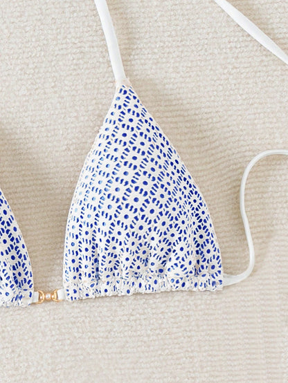 Beach For Woman- Swim Mod-D Summer Halter Solid Color Textured Fabric Bikini Top