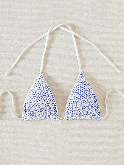 Beach For Woman- Swim Mod-D Summer Halter Solid Color Textured Fabric Bikini Top