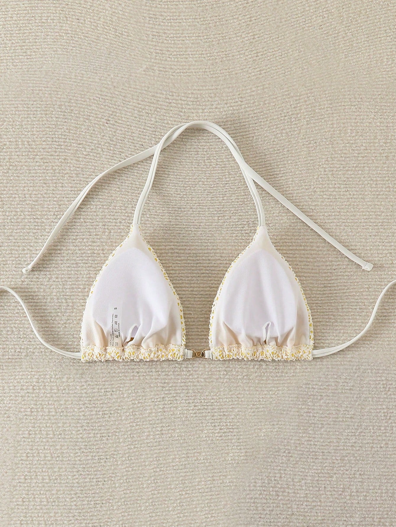 Beach For Woman- Swim Mod-D Summer Halter Solid Color Textured Fabric Bikini Top
