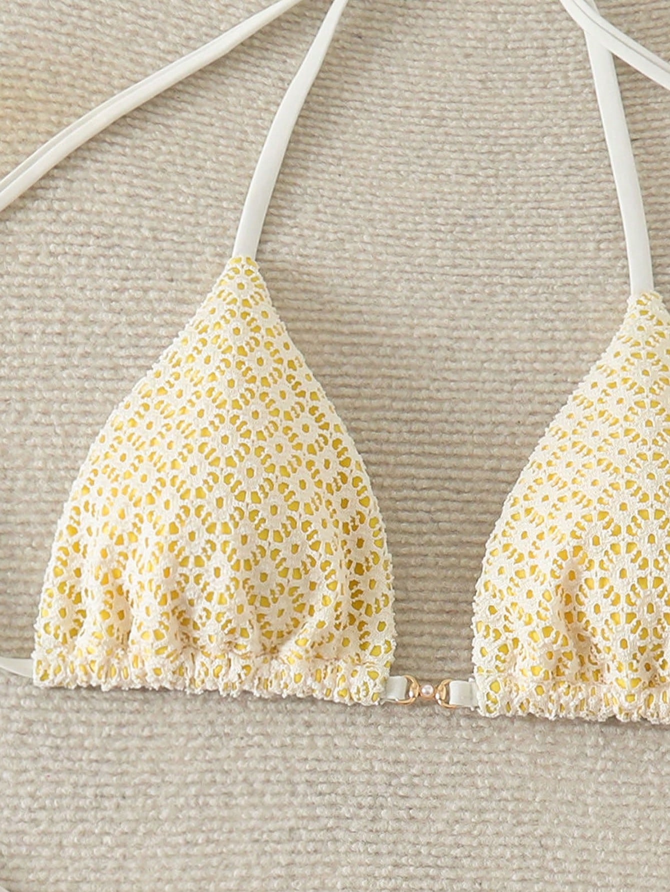 Beach For Woman- Swim Mod-D Summer Halter Solid Color Textured Fabric Bikini Top