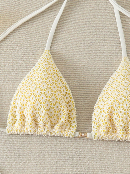 Beach For Woman- Swim Mod-D Summer Halter Solid Color Textured Fabric Bikini Top