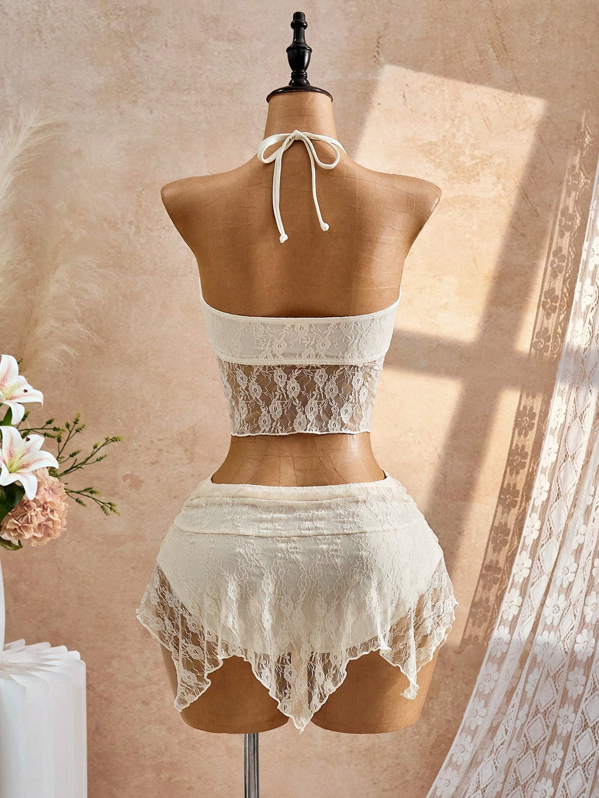 Bellisia 2026 Spring/Summer Women's Lace Camisole Top And Skirt Set, Apricot, Suitable For Vacation, Beach, Music Festival, Party, Summer Wear Swimsuit 2-Piece Set