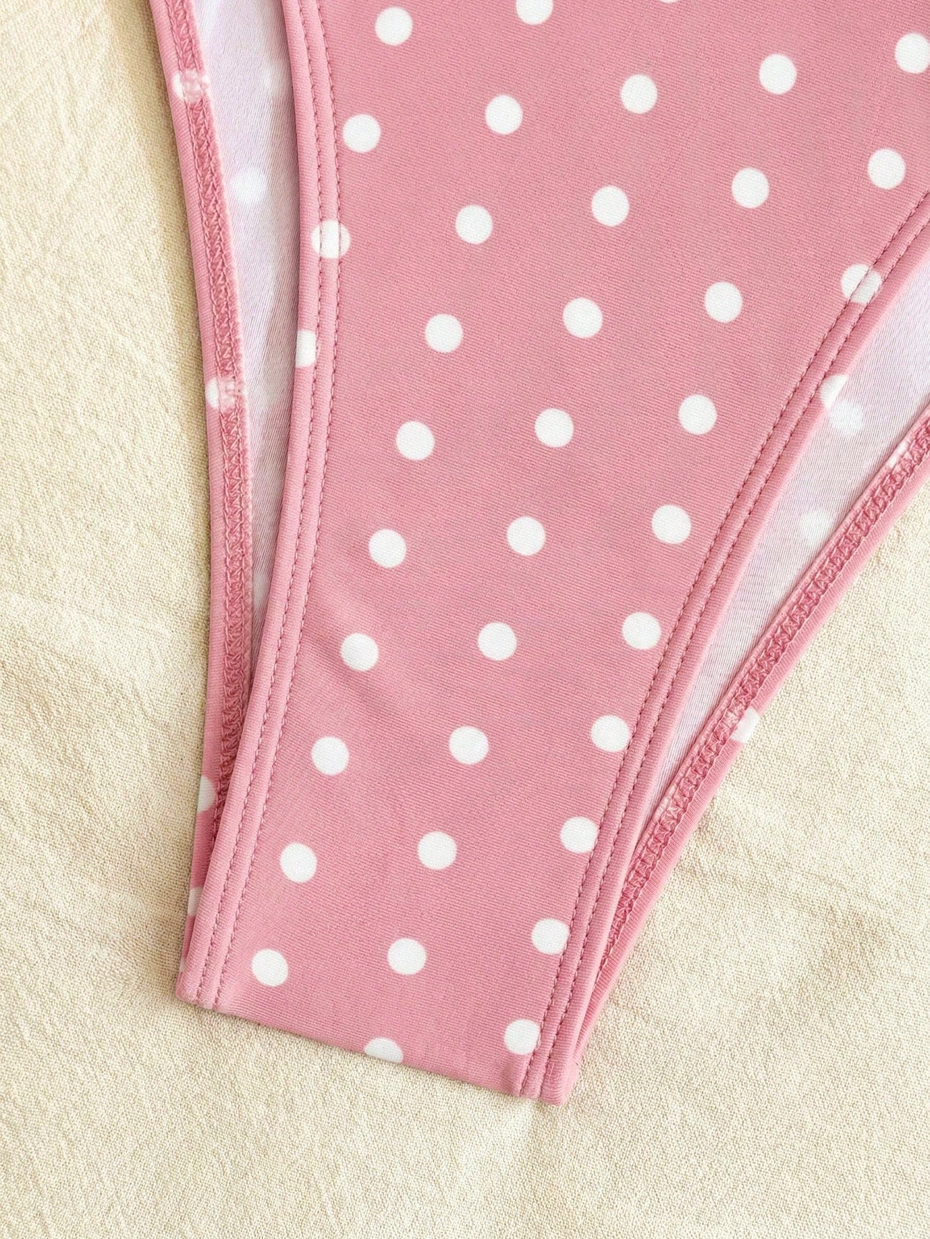 Bellisia Pink And White Polka Dot,Summer,Cute,Holiday,Pool Party,Holiday Women Deep V-Neck Backless Halter Tie 3-Tier Ruffle Hem Chiffon Swimsuit Skirt Beach