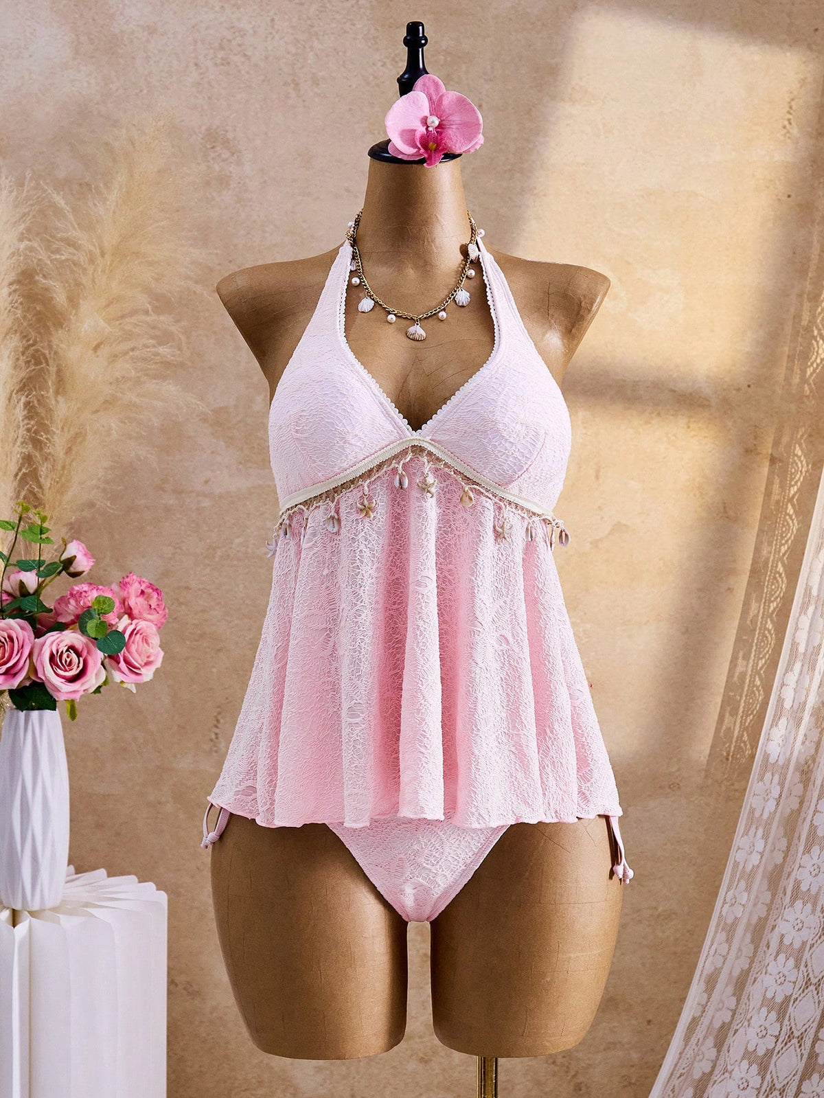 Bellisia Summer Women's Swimwear Pink Tropical Beach Party Holiday Vacation Camisole Strap Bikini,Boho Y2K Textured Fabric Elegant Vintage Retro Cute Sweet