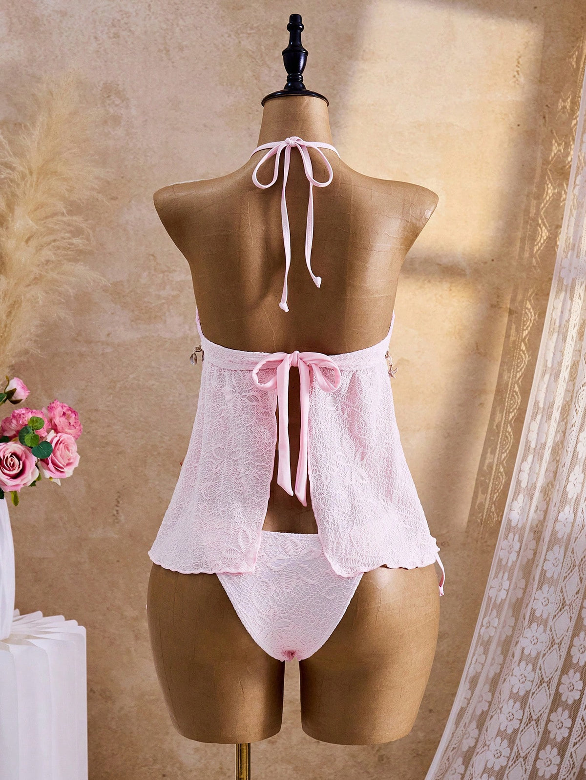 Bellisia Summer Women's Swimwear Pink Tropical Beach Party Holiday Vacation Camisole Strap Bikini,Boho Y2K Textured Fabric Elegant Vintage Retro Cute Sweet