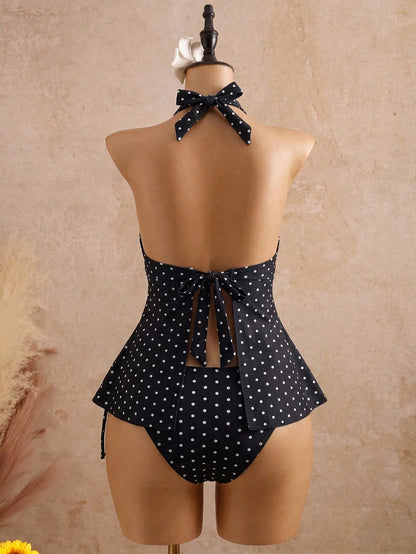 Bellisia Women's 2-Piece Tropical Cute Polka Dot Print Spaghetti Strap Tie Pants Side Tie Bestselling Beach Holiday Casual Elegant Valentine's Day Party Camisole Strap Bikini Set Set