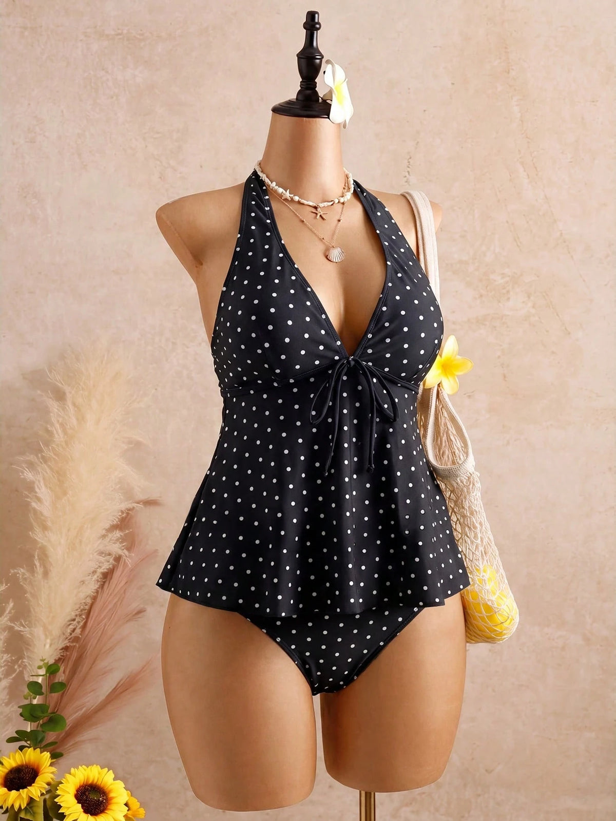 Bellisia Women's 2-Piece Tropical Cute Polka Dot Print Spaghetti Strap Tie Pants Side Tie Bestselling Beach Holiday Casual Elegant Valentine's Day Party Camisole Strap Bikini Set Set