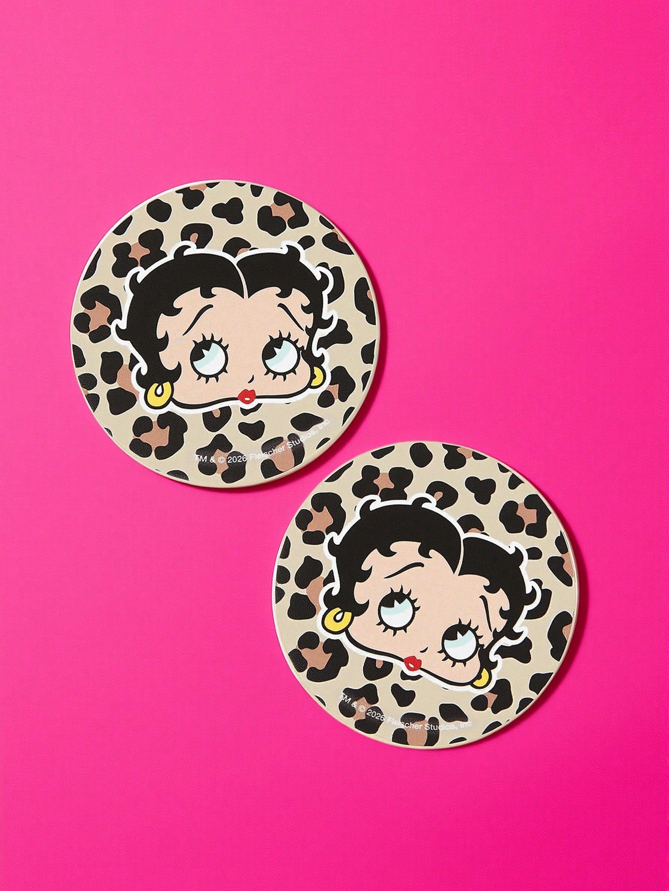 Betty Boop x 2pc PU Leather Car Cup Holder Mat Set, Shockproof, Universal, Stylish Car Cup Holder Mat, Can Be Placed In Car Cup Holders, Car And Home Office Cup Mats,Playful,Sultry,Leopard