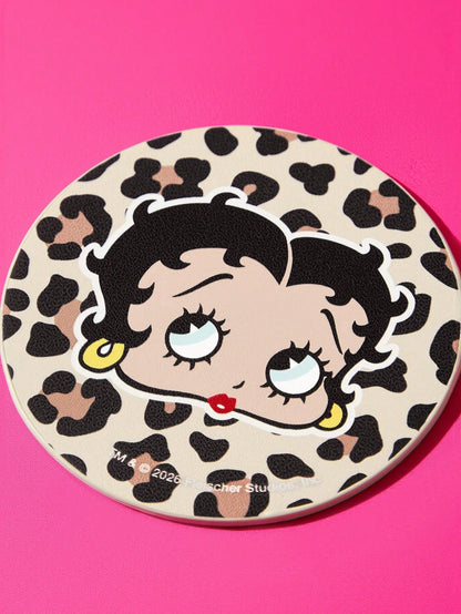 Betty Boop x 2pc PU Leather Car Cup Holder Mat Set, Shockproof, Universal, Stylish Car Cup Holder Mat, Can Be Placed In Car Cup Holders, Car And Home Office Cup Mats,Playful,Sultry,Leopard