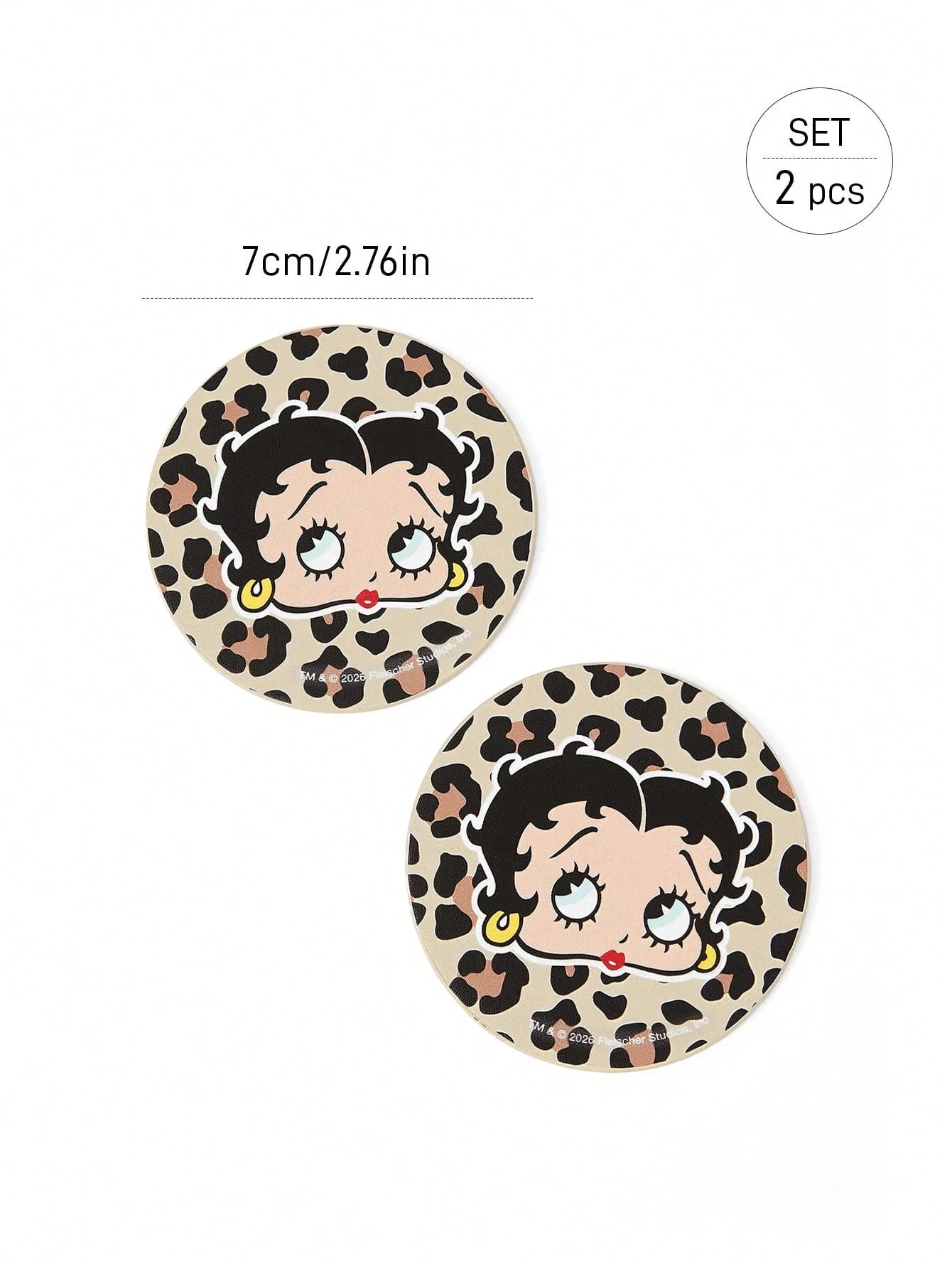 Betty Boop x 2pc PU Leather Car Cup Holder Mat Set, Shockproof, Universal, Stylish Car Cup Holder Mat, Can Be Placed In Car Cup Holders, Car And Home Office Cup Mats,Playful,Sultry,Leopard
