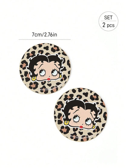 Betty Boop x 2pc PU Leather Car Cup Holder Mat Set, Shockproof, Universal, Stylish Car Cup Holder Mat, Can Be Placed In Car Cup Holders, Car And Home Office Cup Mats,Playful,Sultry,Leopard