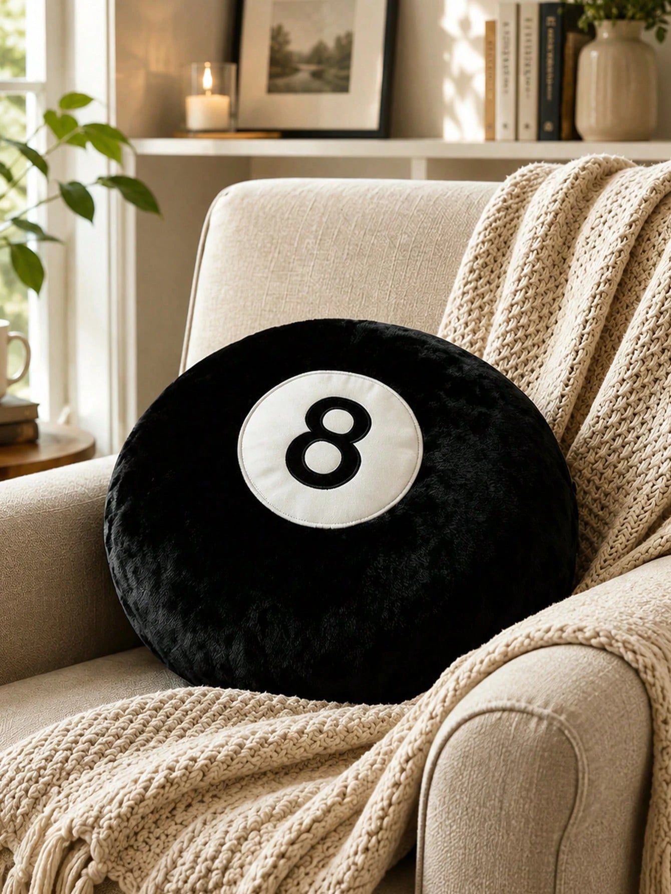 Billiard Throw Pillow 14/18 Inch Round Decorative Cushion Soft Faux Fur Pillow Suitable For Home Bed, Sofa, Bedroom And Living Room