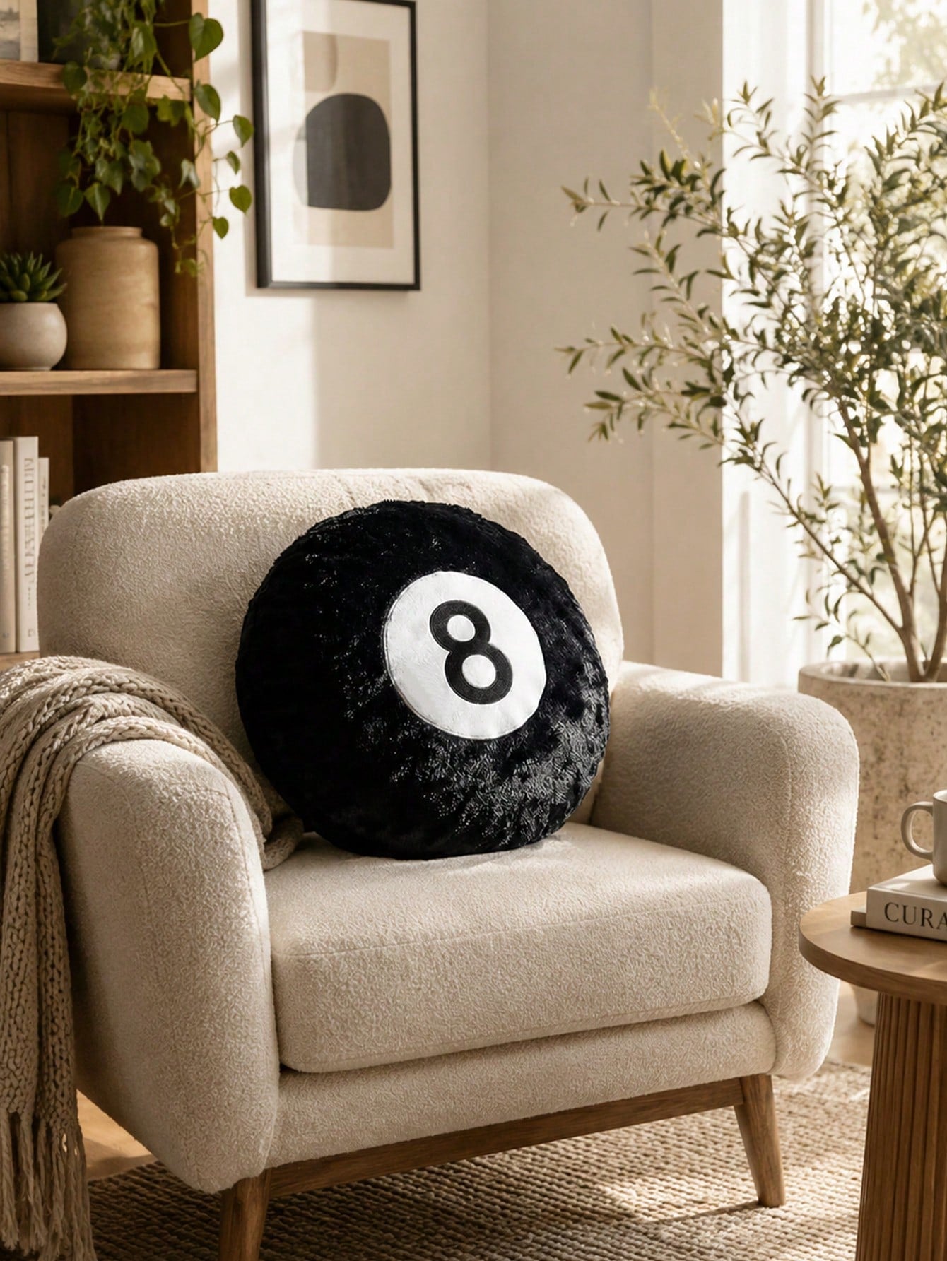 Billiard Throw Pillow 14/18 Inch Round Decorative Cushion Soft Faux Fur Pillow Suitable For Home Bed, Sofa, Bedroom And Living Room