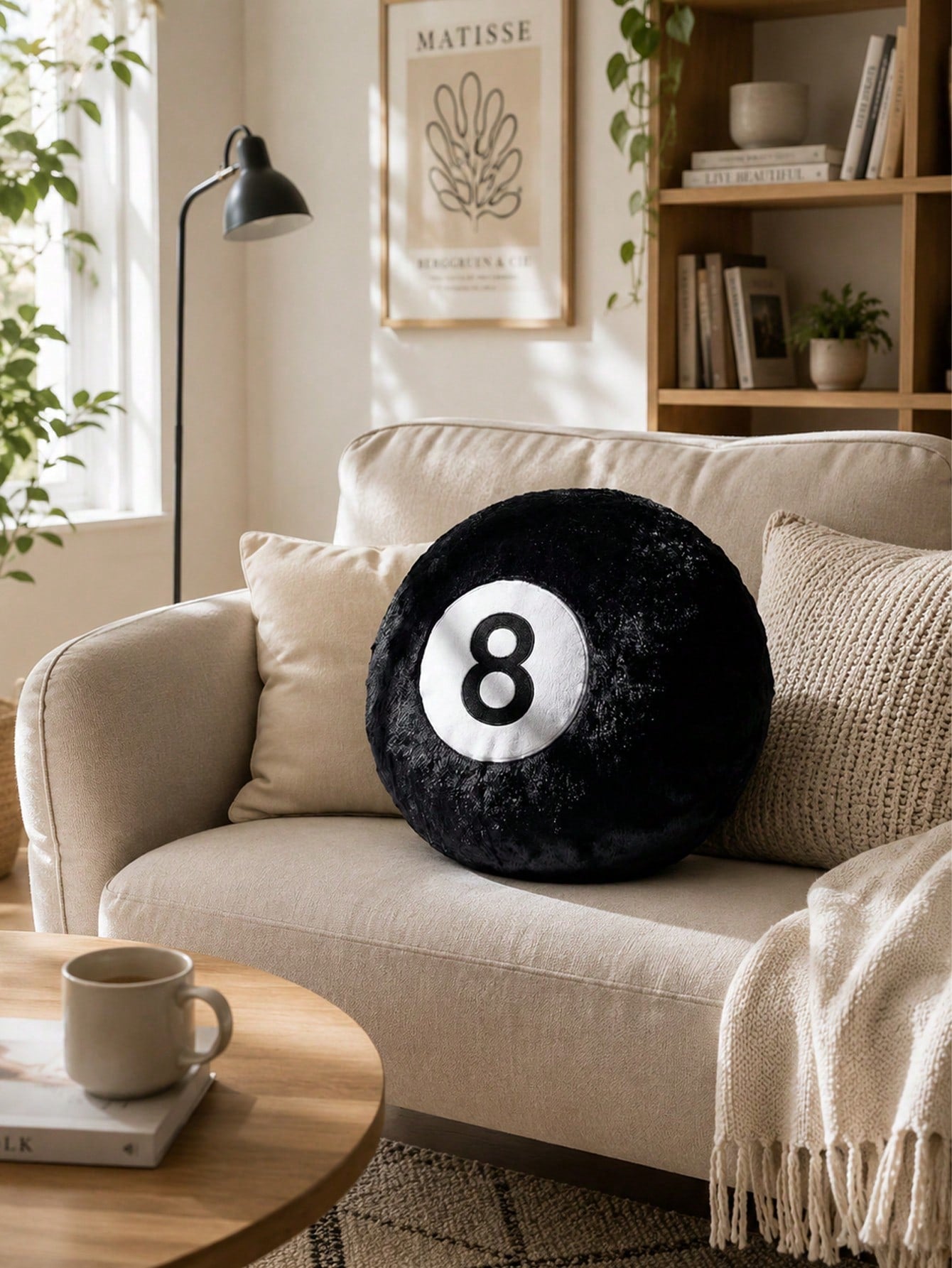 Billiard Throw Pillow 14/18 Inch Round Decorative Cushion Soft Faux Fur Pillow Suitable For Home Bed, Sofa, Bedroom And Living Room