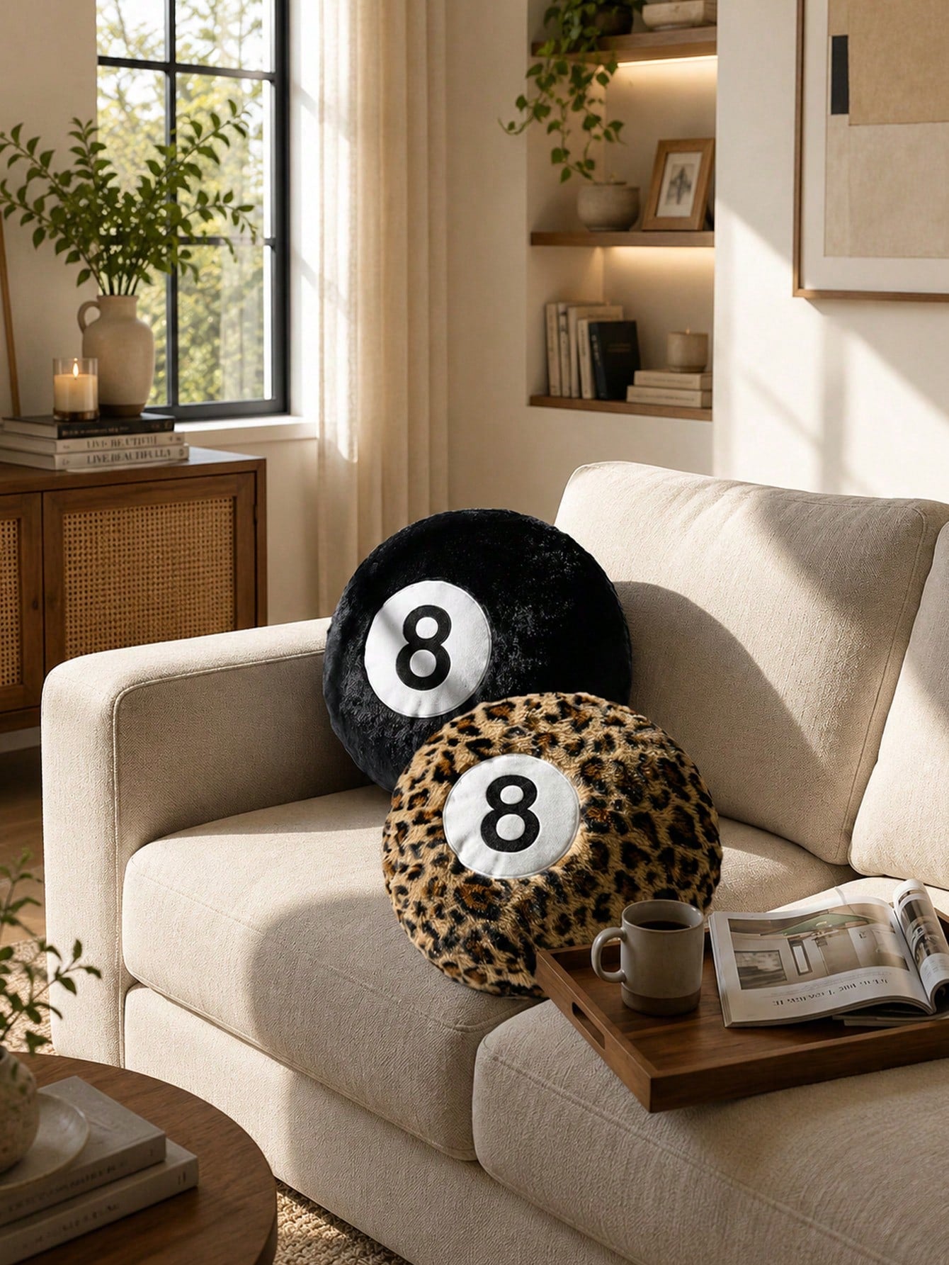 Billiard Throw Pillow 14/18 Inch Round Decorative Cushion Soft Faux Fur Pillow Suitable For Home Bed, Sofa, Bedroom And Living Room