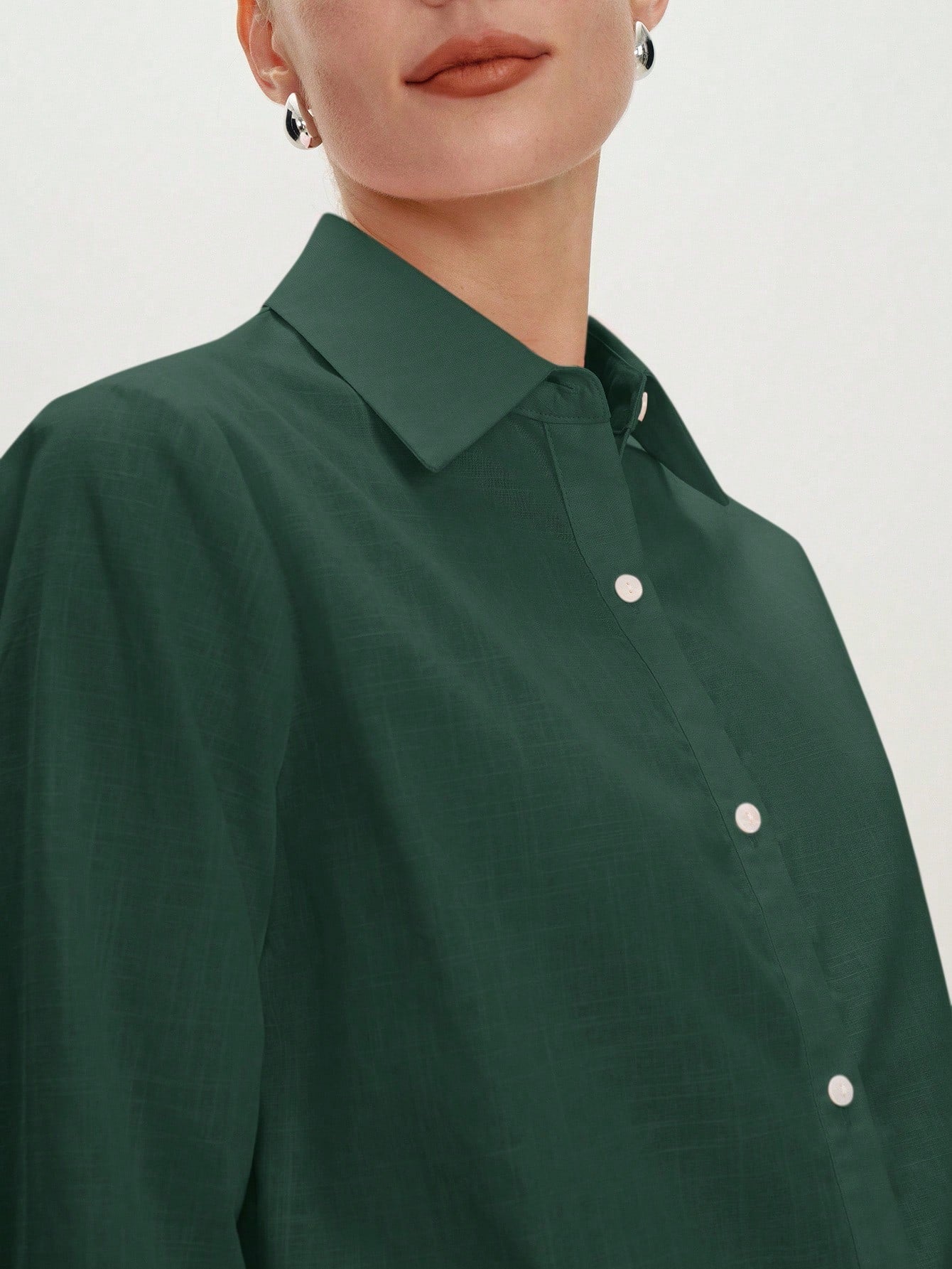 BizChic Green Women's Shirt, Spring, Turn-Down Collar, Front Opening, Single-Breasted Button, Elegant Minimalist Casual Commute Date Daily Vacation Independence Day Graduation Season Music Festival Sl