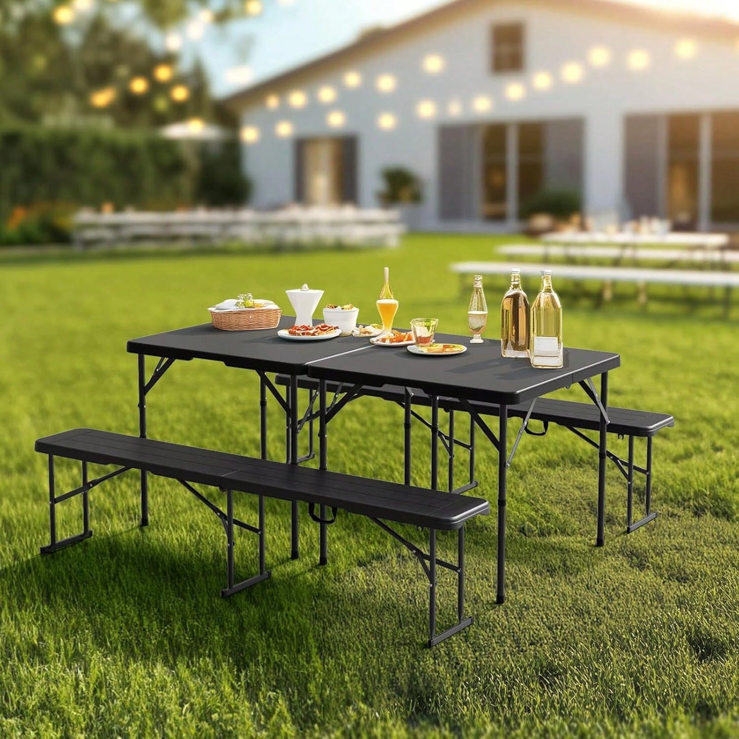 Black Aluminum Alloy Outdoor Folding Bar Table, Rectangular With Railing And Fabric, 110.5*38*88cm, 30kg, Camping Bar Table.