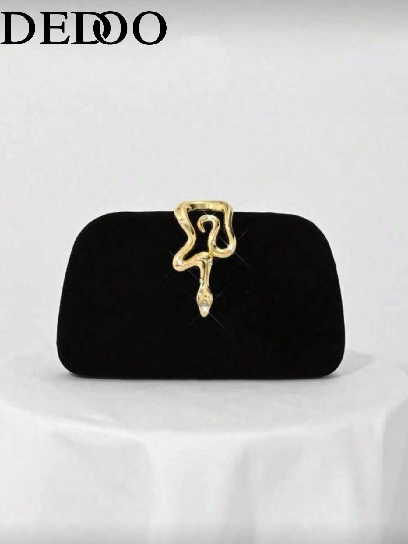 Black Evening Clutch, Rounded Rectangular Hard Frame Bag,Rhinestone Gold Snake Lock, Women Stylish Handbag For Wedding & Evening Banquet Events