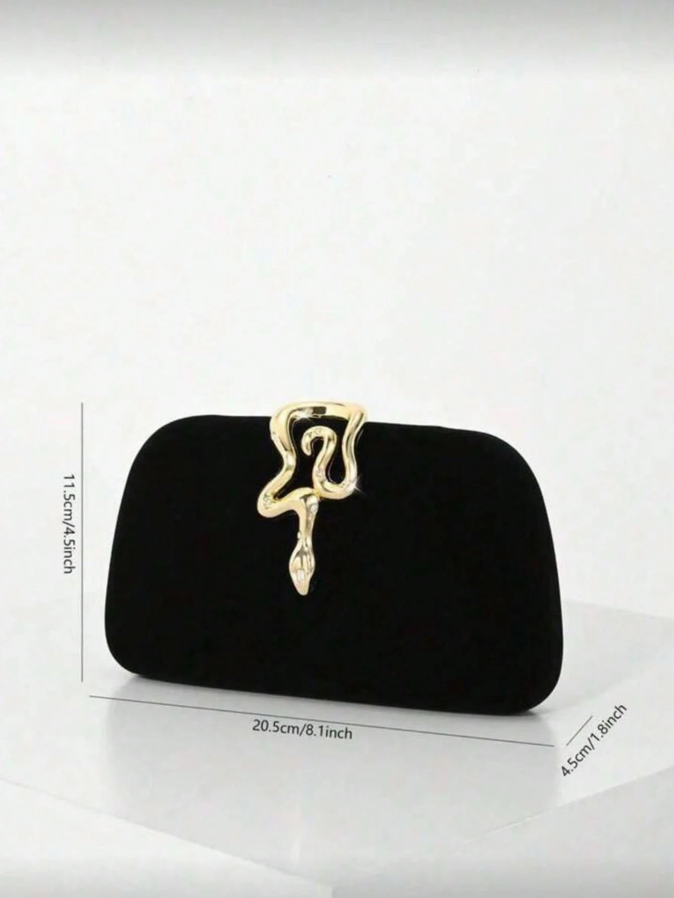 Black Evening Clutch, Rounded Rectangular Hard Frame Bag,Rhinestone Gold Snake Lock, Women Stylish Handbag For Wedding & Evening Banquet Events
