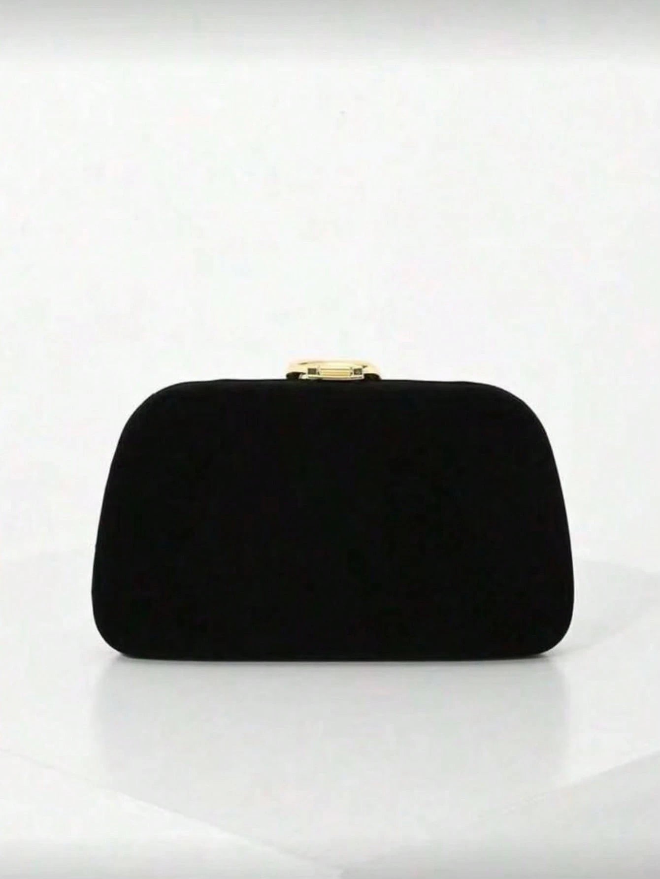 Black Evening Clutch, Rounded Rectangular Hard Frame Bag,Rhinestone Gold Snake Lock, Women Stylish Handbag For Wedding & Evening Banquet Events