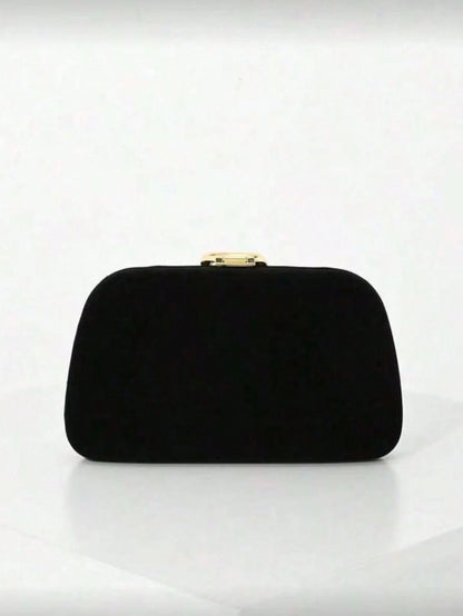 Black Evening Clutch, Rounded Rectangular Hard Frame Bag,Rhinestone Gold Snake Lock, Women Stylish Handbag For Wedding & Evening Banquet Events