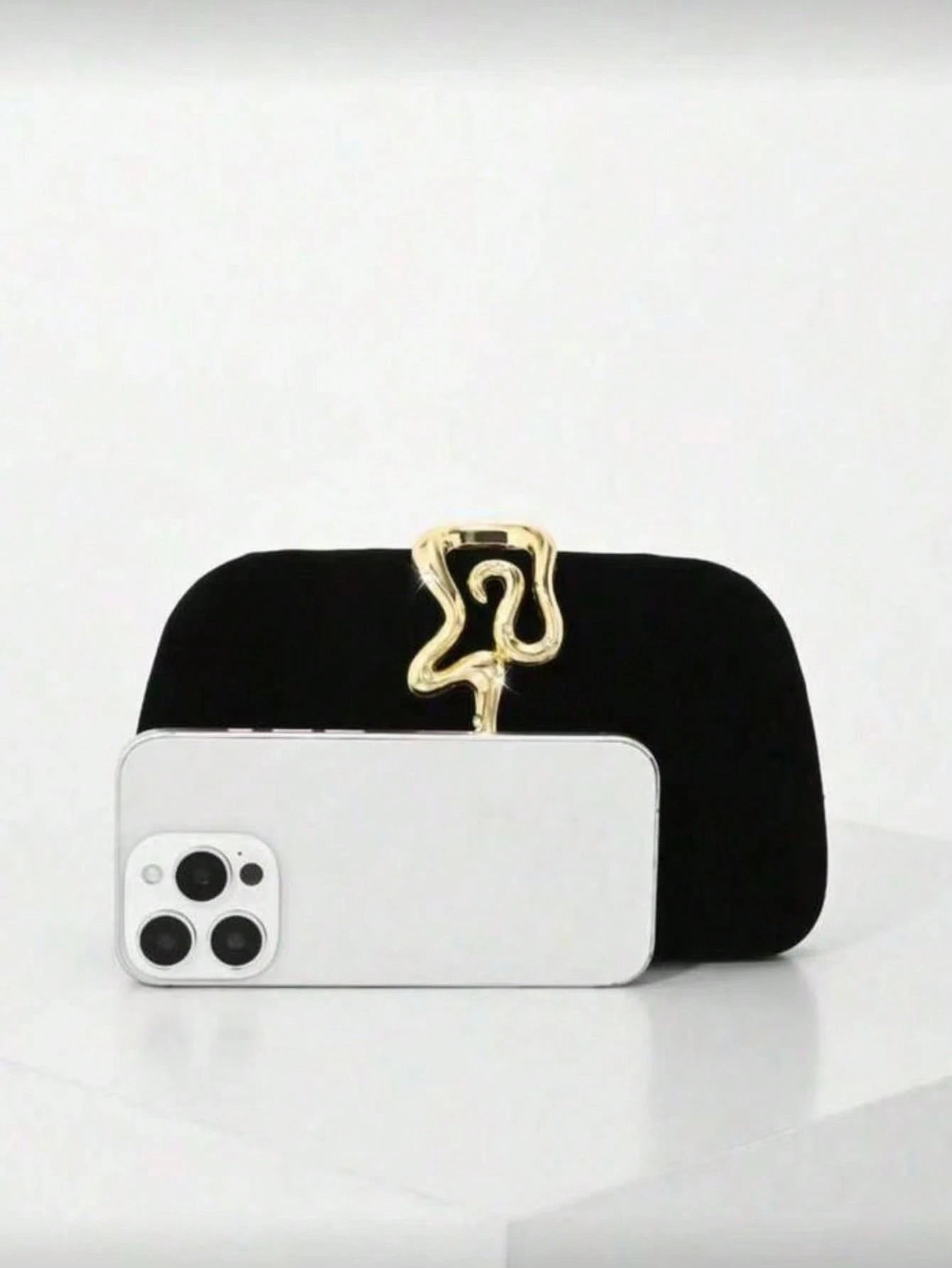 Black Evening Clutch, Rounded Rectangular Hard Frame Bag,Rhinestone Gold Snake Lock, Women Stylish Handbag For Wedding & Evening Banquet Events