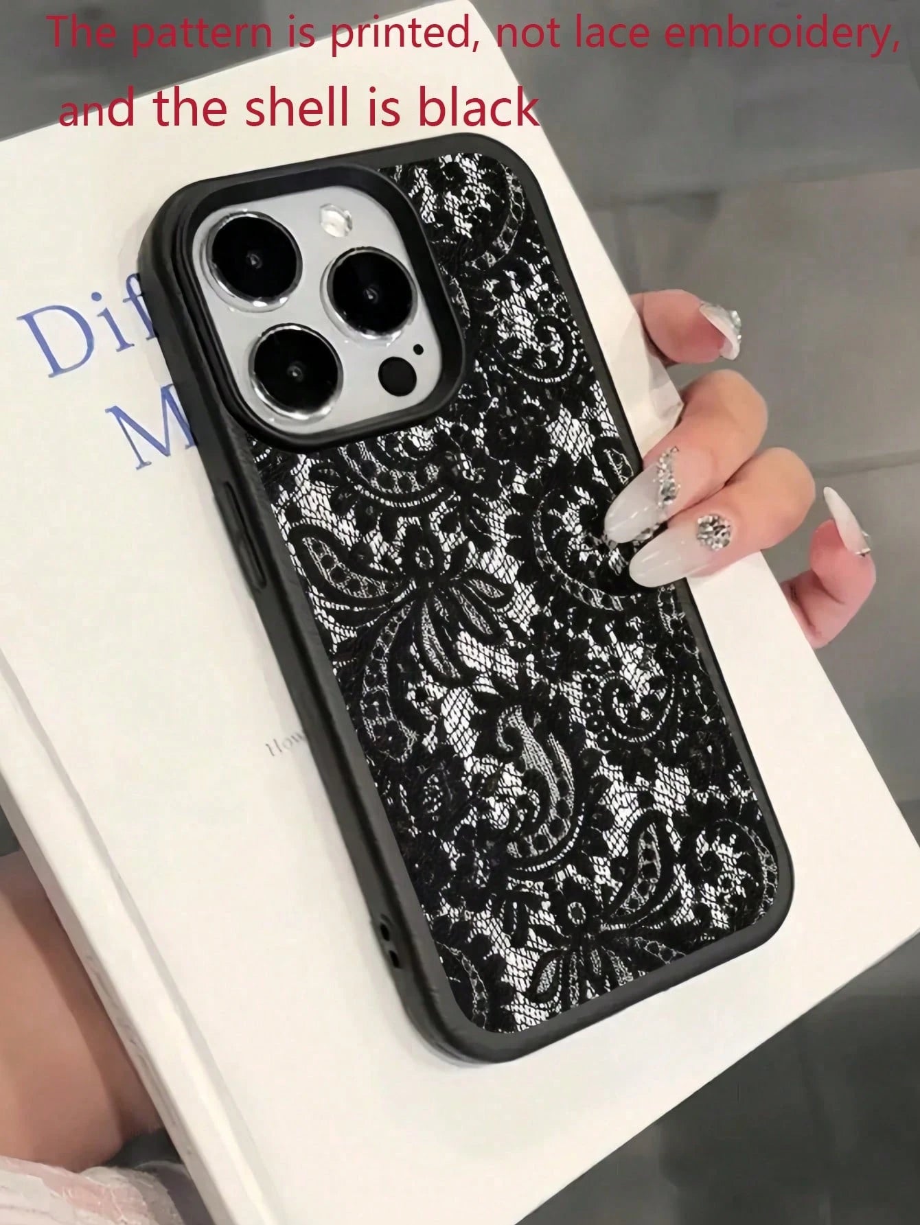 Black Lace Fashion TPU 1pc Black Lace Flower Textured Matte Anti-Fall TPU Fashionable Phone Protective Case Compatible With IPhone 16, 15, 14, 13, 12, 11, 17 Pro Max Anniversary Gift