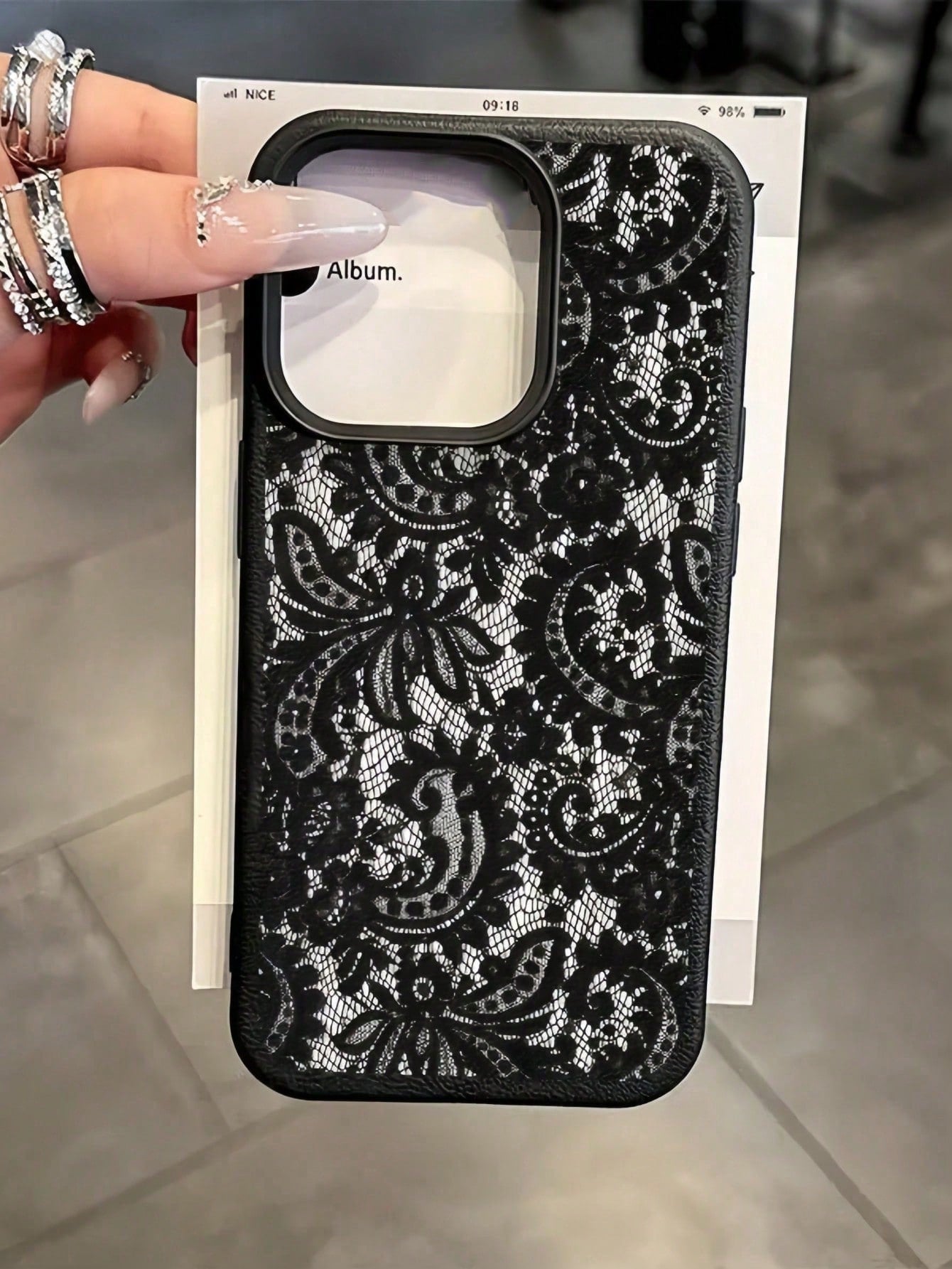 Black Lace Fashion TPU 1pc Black Lace Flower Textured Matte Anti-Fall TPU Fashionable Phone Protective Case Compatible With IPhone 16, 15, 14, 13, 12, 11, 17 Pro Max Anniversary Gift