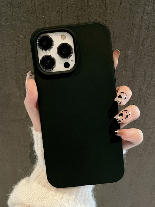 Black Large Hole Candy Minimalist Solid Color Matte Creative Anti-Fall Phone Case Suitable For 11 12 13 14 15 16plus 13promax XR 16 14plus 14promax 13pro Mini 17promax 16promax18promax And Other Model