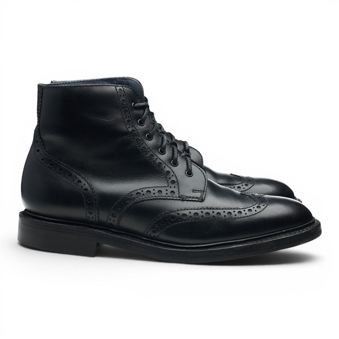 Black Leather Shearling Brogue Boots UK 8 F
