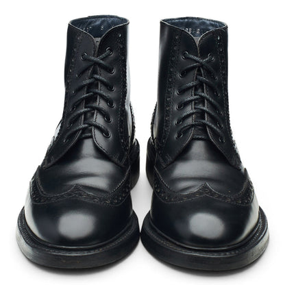 Black Leather Shearling Brogue Boots UK 8 F