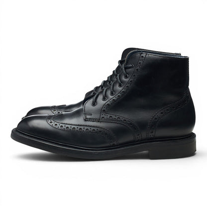Black Leather Shearling Brogue Boots UK 8 F