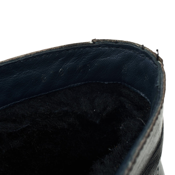 Black Leather Shearling Brogue Boots UK 8 F