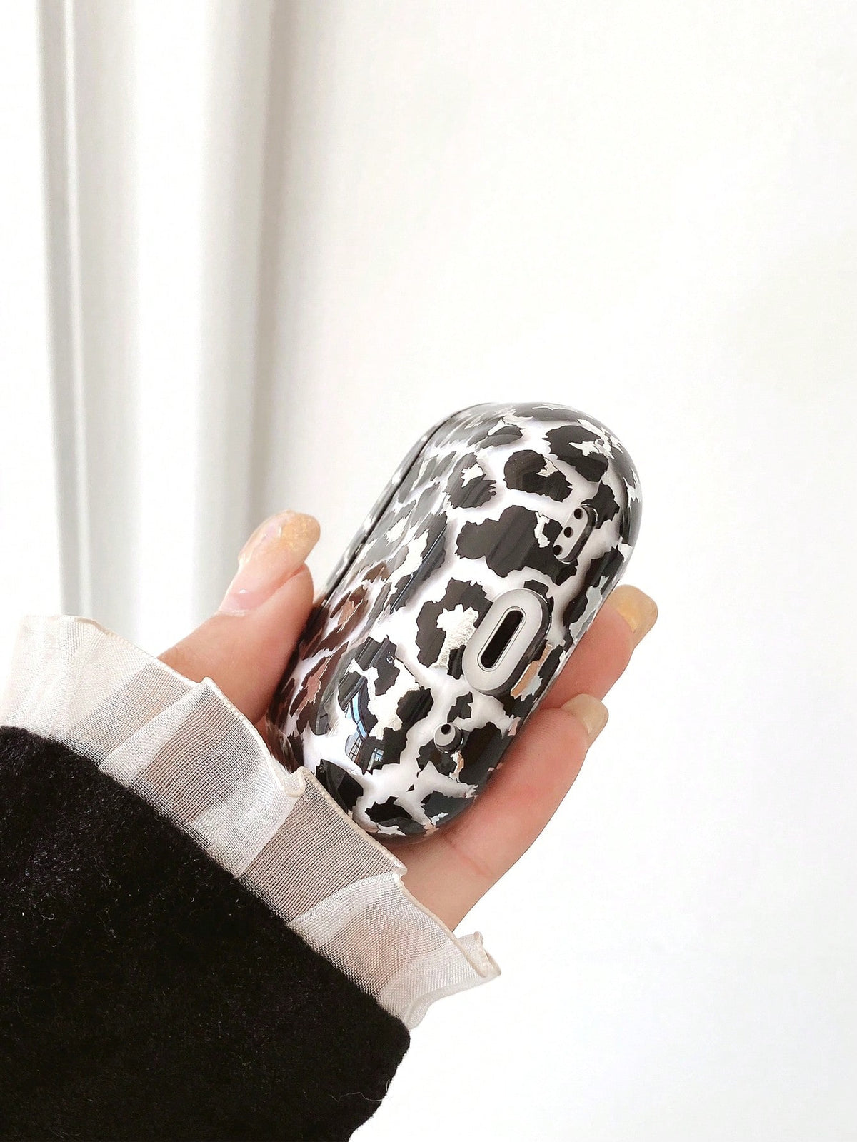 Black Leopard Print Bluetooth Earphone Case Cheetah Print Apple Transparent PC Water Transfer Glossy Black & Silver Leopard Print Headphone Protective Case Birthday