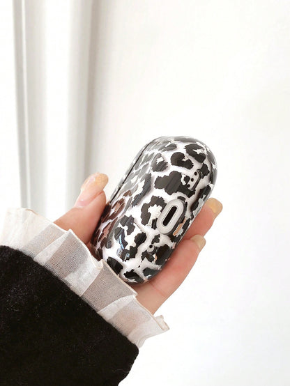 Black Leopard Print Bluetooth Earphone Case Cheetah Print Apple Transparent PC Water Transfer Glossy Black & Silver Leopard Print Headphone Protective Case Birthday