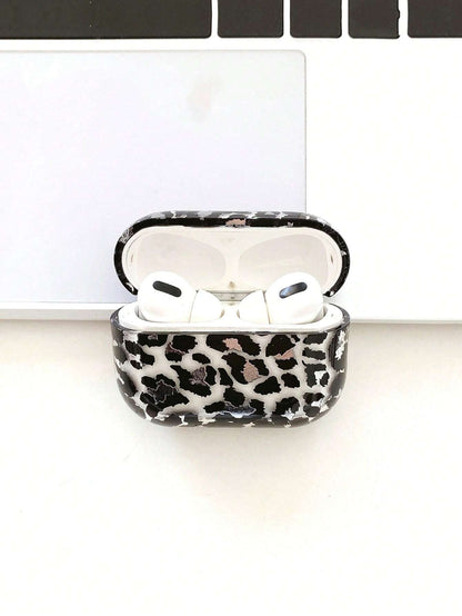 Black Leopard Print Bluetooth Earphone Case Cheetah Print Apple Transparent PC Water Transfer Glossy Black & Silver Leopard Print Headphone Protective Case Birthday