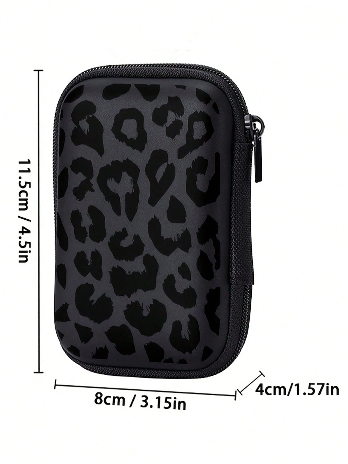 Black Leopard Print EVA Hard Shell 4.3-Inch Compact Storage Box- Travel Protective Storage Bag, Suitable For Electronic Accessories, Earphones, Hard Drives And Data Cables; Anti-Drop Zipper Pouch (St