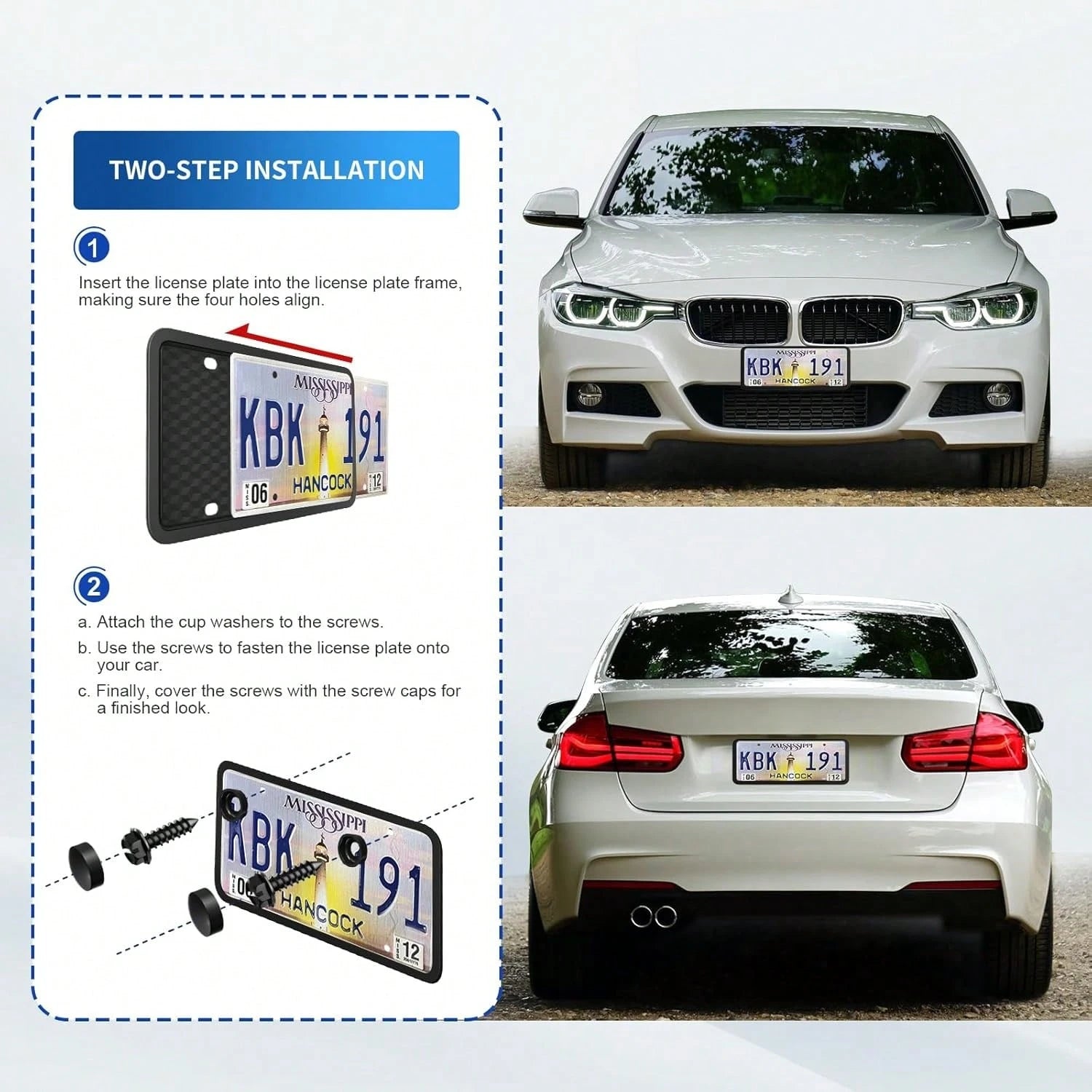 Black License Plate Frames Holder, 2 Pack Car License Plate Covers, Universal US Front &Amp; Rear Truck Frame Bracket Protector Mounting Kit Accessories