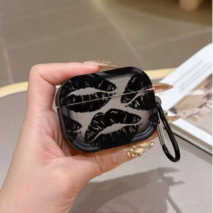 Black Lip Pattern Lips Sexy Black Lip Design Protective Case Compatible With Apple, Transparent Black Earphone Protective Cover, Anti-Drop Earphone Case, Only Compatible With Apple Bluetooth Earphone
