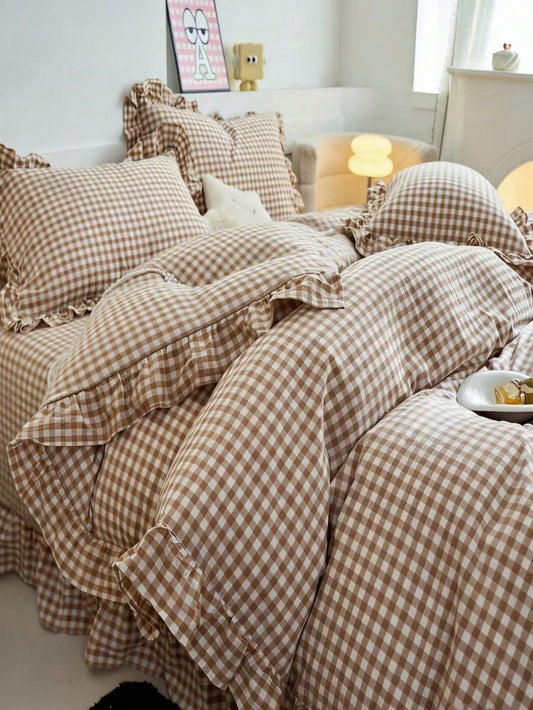 Black, Pink, Green, Blue Plaid Pattern Duvet Cover Set- Soft Double-Layer Brushed Bedding Set, Suitable For Girls And Adults, Zipper Closure, 3 Pieces Set, Includes 1 Duvet Cover (90" X 90") And 2 Pi