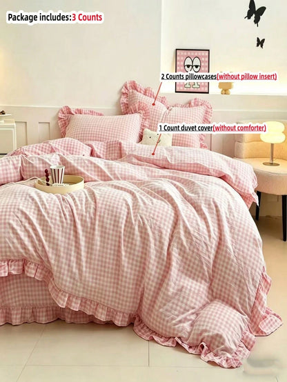 Black, Pink, Green, Blue Plaid Pattern Duvet Cover Set- Soft Double-Layer Brushed Bedding Set, Suitable For Girls And Adults, Zipper Closure, 3 Pieces Set, Includes 1 Duvet Cover (90" X 90") And 2 Pi